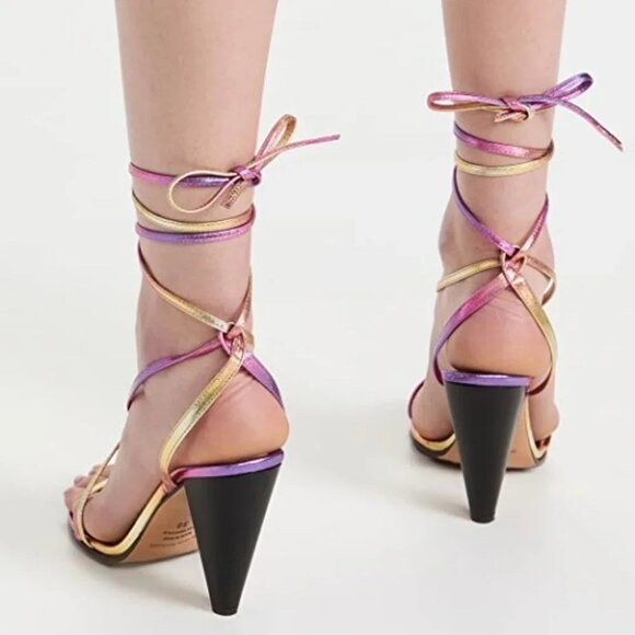 New Isabel Marant Aliza Metallic Leather Sandals in Metallic Pink - Picture 3 of 10